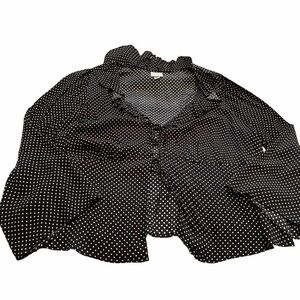 Ava & Viv Plus Size Black/White Polka Dots-Ruffle Neckline Cardigan -Tie Up-3X